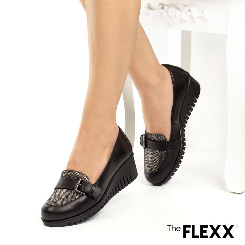 Pantofi dama The Flexx din piele naturala Audrey negru sarpe